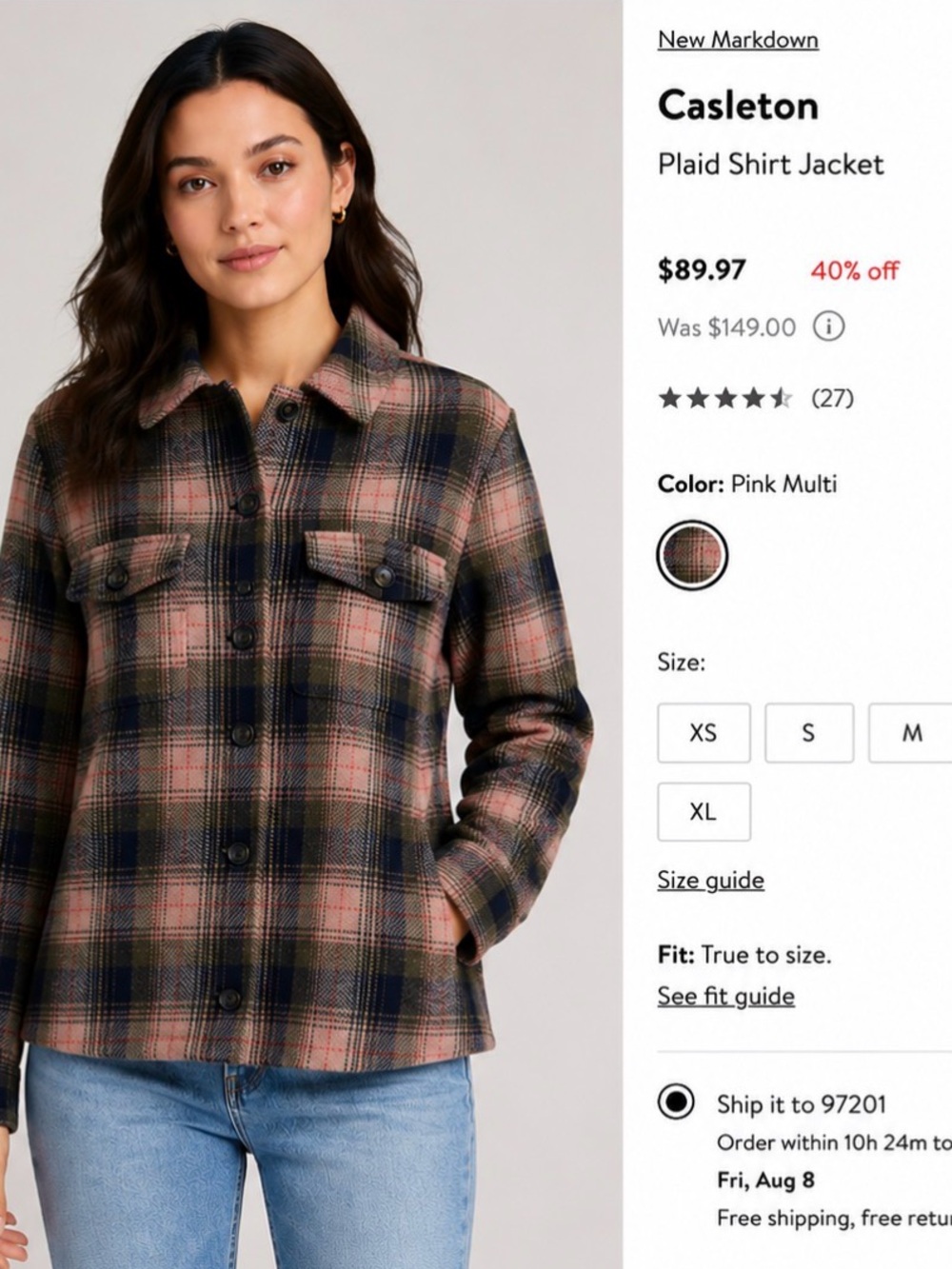 Caslon Pink and Black Plaid Button-Up Shacket (from Nordstrom)